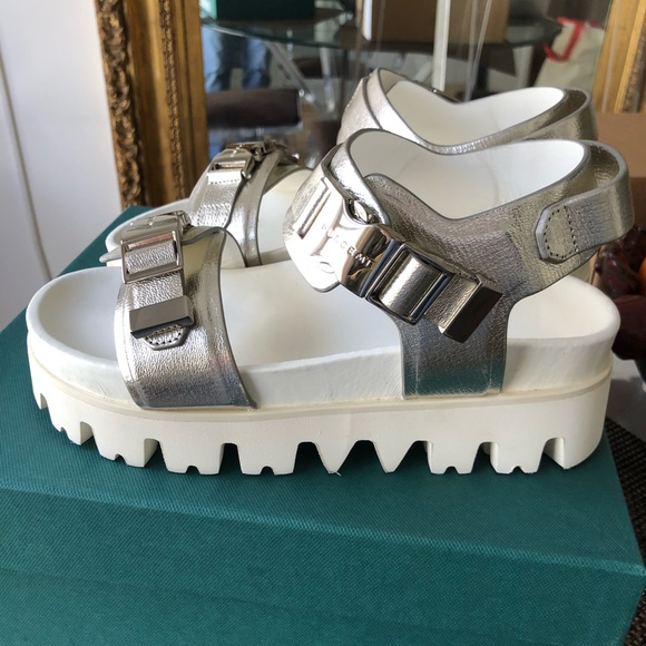 Buscemi Silver Leather Platform Buckle Sandals Size 39 - Picture 1 of 12